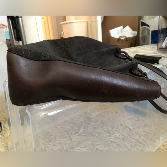 GUCCI Chocolate Denim Tote with Leather Pouch - Picture 5 of 14